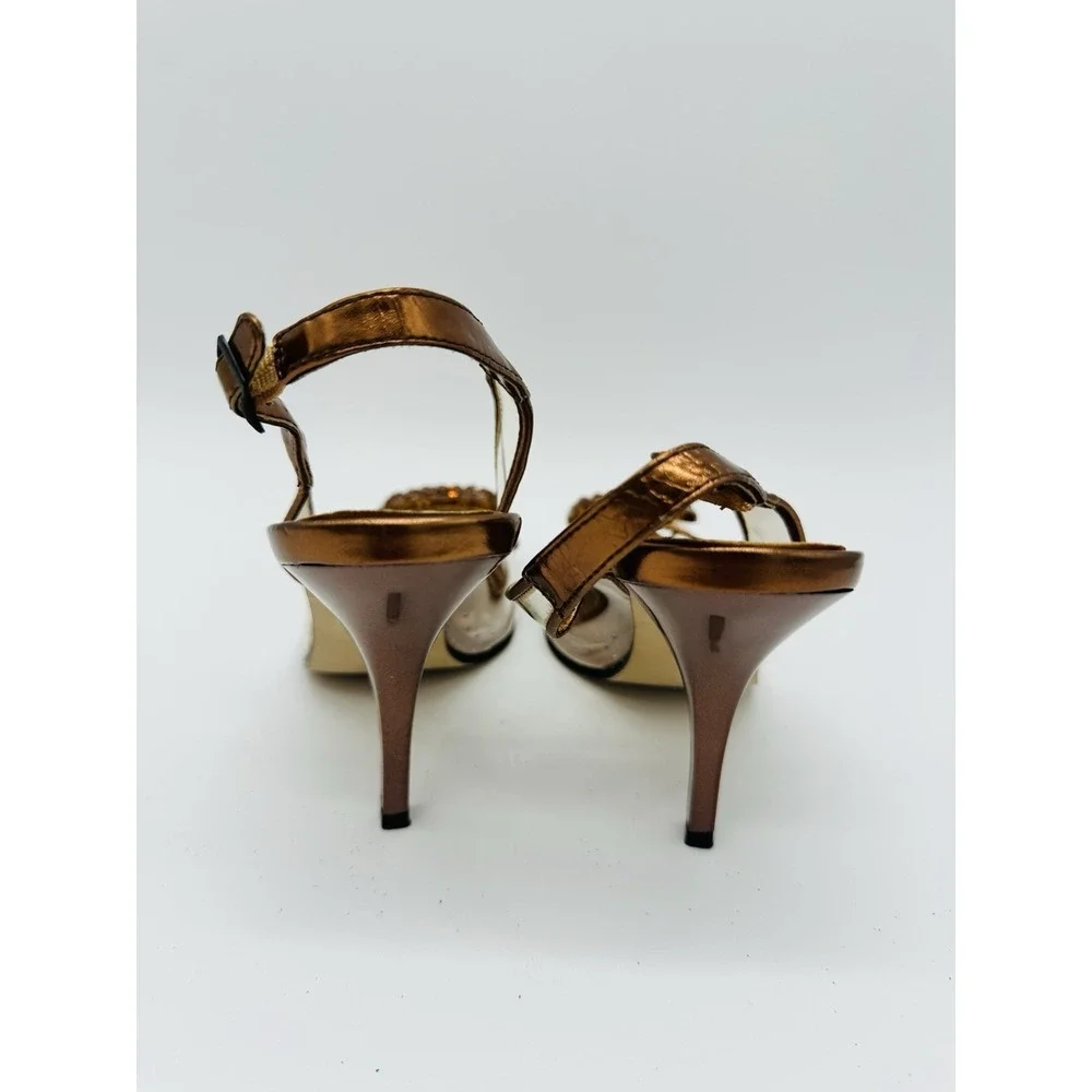Stefani Collection Slingback Sz 7 Copper Brown Slingback Stiletto Rhinestones